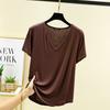 Camiseta básica feminina de manga curta com decote V em modal para o verão, plus size, cor sólida, fina, caimento relaxado, casual, slim