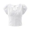 Comércio Exterior Transfronteiriço Verão 2026 Estilo Europeu e Americano Moda Casual Jacquard Tridimensional Manga Bufante Decote V Top para Mulheres C27737