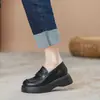 Zapatos de mujer de cuero genuino con altura oculta, talla pequeña, nuevos 2022, zapatos de una sola capa, estilo preppy, mocasines de suela gruesa, estilo británico, zapatos pequeños de cuero