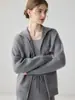 Cardigan de Tricô com Zíper em Cashmere Estilo Old Money para Mulheres com Design de Bolso, Elegante Casaco Suéter com Gola Reversível