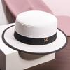 M-label chapéu de palha branco com topo plano feminino verão passeio protetor solar praia chapéu modelo passarela desempenho moda chapéu