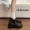 Mocasines negros estilo británico para mujer, nueva colección de otoño, zapatos pequeños de piel, tacones de plataforma gruesos que aumentan la altura, zapatos de plataforma con suela gruesa