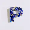 Chaveiro Alfabeto Azul Safira 26 Letras Transfronteiriço Pingente de Resina Acessórios para Joias DIY Ornamento de Peito