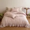 Juego de Cuatro Piezas de Algodón y Lino con Volantes Corazón Francés Clase A Estilo Ins Coreano Disponible en las Cuatro Estaciones Transpirable Ropa de Cama para Habitación Femenina