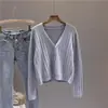 Cárdigan de punto con cuello en V para mujer, prenda exterior de otoño, estilo nuevo, petite, color liso, chaqueta corta de manga larga, top, ins, moderno, talla única