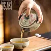 Juego de Té Rápido Firestone Rojo Caramelo Azul y Blanco Danza de Mariposas Flor, Una Tetera Tres Tazas, Cerámica al Aire Libre Kung Fu Té Portátil