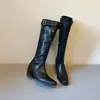 Botas western cuadradas marrones elegantes para mujer, estilo desértico, tacón grueso estilizado, botas apiladas, hasta la rodilla, botas largas de doble uso