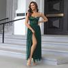 Em estoque transfronteiriço e-commerce independente estação europeia e americana roupas femininas contraste cor malha divisão vestido slim fit