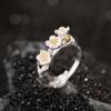 Anillo Abierto Mori con Flor de Ciruelo Fresca de Jardín Pequeña de Plata de Ley S925 con Ciervo Plateado, Anillo Sencillo Artístico, Temperamento Versátil