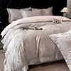 Algodón Agradable para la Piel Jacquard Tejido de Color Juego de Cama de Cuatro Piezas Funda de Edredón de Algodón Puro Funda de Almohada Sábana Plana Sábana Ajustable Juego Doble para el Hogar de Cuatro Estaciones