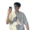 Camiseta Estampada Tie-Dye Transfronteiriça Ano do Cavalo Verão Nova Manga Curta para Homens Modernos, Casual Solta Streetwear Versátil Gola Redonda Meia-Manga