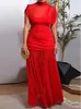 Moda Femenina Europea y Americana 2025 Amazon Nuevo Estilo Sin Mangas Plisado Patchwork Marrón Oscuro Bodycon Transparente Vestido