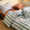 Juego de Cuatro Piezas de Sábanas y Fundas de Edredón de Algodón Lavado, Amigable con la Piel, Estilo Ins, Mezclado y Combinado, Juego de Tres Piezas de Ropa de Cama para Dormitorio de Estudiante, Sábanas Ajustables 4