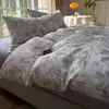 Juego de Cama Retro de Cuatro Piezas Estilo Wabi-Sabi con Estampado de Algodón, Sensación de Lujo Ligero y Gama Alta, Juego de Tres Piezas: Sábana Plana de Algodón Puro, Sábana Ajustable, Funda Nórdica