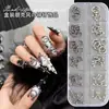 Caixa de 6 Compartimentos Transfronteiriça Pregos Rivet Nail Art Joias Estilo Punk Sexy Europeu e Americano Anel Metálico para Unha Acessórios de Unha DIY