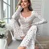 Explosiones Transfronterizas Estilo Europeo y Americano Otoño e Invierno Ropa para el Hogar Sexy Casual Moda Manga Larga Pantalones Pijama Traje de Dos Piezas para Mujer