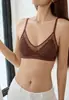 Sutiã de renda com bojo triângulo estilo francês para mulheres, fino e respirável, adequado para seios pequenos e planos, confortável, sem aro, sutiã de renda em malha sexy