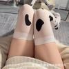 Sexy Calcetines Largos Hasta el Muslo Íntimos de Vaca Blanco Lechoso con Lunares de Caña Alta Hasta el Muslo Boca Plana Lindo Lujuria Pura Mujeres