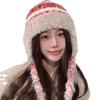 Corea del Sur celebridad de Internet sombrero de punto colorido con cordones para mujer invierno cálido sombrero de lana a rayas invierno a prueba de frío protección para las orejas sombrero Lei Feng