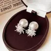 Aretes redondos de perla con pasador de plata estilo francés, aretes de moda exquisitos de nicho de alta gama, delicados y versátiles, aretes elegantes para mujer
