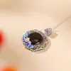 Yuebao Joyería Ámbar Rojo Plata de Ley S925 Flor de Loto Mariposa Esmalte Nuevo Estilo Chino Vintage Elegante Colgante de Plata Collar Colgante
