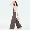 Calças Casuais Largas com Patchwork de Renda Color-Blocking Estilo Coreano para Mulheres, Novas para Primavera/Verão Versátil com Cordão Cintura Alta Caimento Solto Calças Curvas