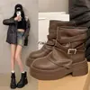 Botines de mujer estilo británico retro, nueva colección otoño 2026, versátiles, adelgazantes, de suela gruesa, caña corta, detalle de hebilla y pantalones bootcut