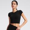 Ropa de Yoga Transfronteriza Europea y Americana Tops Deportivos para Mujer Ajustados al Hombro Derecho Color Puro Fitness Corto Ombliguera Camisetas Casuales de Manga Corta