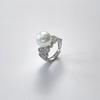 Anillo Vintage Elegante Redondo de Plata 925 Coreana con Perla Shijia y Artesanía Pesada, Anillo Abierto de Perla Imitación Tahitiana