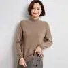 Suéter grueso de cachemira pura con cuello semi-alto y hombros raglán, una capa base cálida y versátil para mujer, un top de punto elegante y versátil
