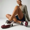 34-50 Nueva Moda Femenina Zapatos de Salón Punta Redonda Bloque de Color Cruzado Talla Grande Zapatos de Mujer Tacón Grueso Hebilla Tacón Alto Zapatos de Comercio Exterior