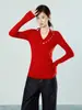 Pure Desire Chica Dulce Atrevida Rojo Falso Dos Piezas Camiseta Base de Punto para Mujer Otoño/Invierno 2026 Ajuste Delgado Cuello Halter Manga Larga Top