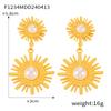 Europa y Estados Unidos venta caliente transfronteriza talla anillo aretes de flor hueca acero titanio chapado oro 18K aretes exagerados joyería mujer