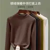 Camiseta Base Gruesa de Manga Larga con Cuello Alto Medio para Mujer 2026, Otoño/Invierno Ajustada Simple de Moda DeRong Versátil