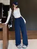 Calça esportiva retro americana de cintura alta com efeito bumbum up para mulheres, novo estilo outono, calça longa casual modeladora, calça pantalona de uso bidirecional para mulheres baixinhas