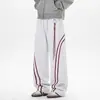 Calça Jogger Listrada Color Block Baggy Estilo Retrô Americano Masculina Outono Tendência Marca Solta Casual Perna Larga Reta Calça Longa