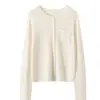 Nuevo Cárdigan de Punto de Seda y Lana 2026 Otoño/Invierno con Borde Enrollado, Cuello Redondo, Manga Larga para Mujer, Color Sólido, Top Holgado con Bolsillos