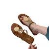Sandalias Cuadradas Planas de Punta Abierta con Hebilla Redonda de Mármol para Ropa de Exterior, Chanclas de Tira Fina Abiertas en la Punta para Mujer, Estilo Veraniego de Vacaciones