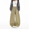 YECHUAN#Pantalones Marrones Mujer Petite Otoño Nuevo Estilo Retro Americano Sentido del Diseño Botones Jeans de Pierna Ancha