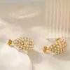Brincos de pérola estilo europeu e americano geométricos retrô banhados a ouro 18k com diamante brincos versáteis de moda brincos femininos atacado