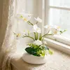 Orquídea Mariposa Artificial Creativa y Rosa Maceta de Flores Falsas Planta para Escritorio de Hogar y Oficina, Flor Artificial de Tacto Realista Planta Verde Bonsái Decoración