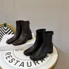 Botas de Cano Curto Quadradas com Salto Bloco de 8cm para Aumentar a Altura, Zíper Traseiro, Elásticas Versáteis, Emagrecimento, Moda Feminina 2026