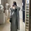 Conjunto de Saia de Tricô Estilo Coreano Estilo Lady para Mulheres Outono Novo Estilo Preguiçoso Suéter Cachecol Jaqueta Saia de Suspensório Conjunto de Duas Peças