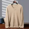 Suéter de cachemira para hombre, cuello en V, grueso, 100% cachemira pura, suéter casual de negocios, jersey, holgado, color liso, camiseta básica de cachemira