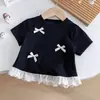 Top Corto Elegante y de Moda de Verano 2026 para Niñas con Lazo Dulce y Adorno de Encaje para Bebés