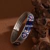 Nova Pulseira de Esmalte Vintage Azul Queimado Estilo Cloisonné da Sorte Coração Aberto Sutra para Presente de Aniversário da Mãe