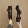 Altura de Tacón 4cm~ Punta Cuadrada Botines Delgados Melard Botines Elásticos Hechos a Mano para Mujer Nuevo Estilo Otoño e Invierno 2025 Botines Cortos con Cremallera Trasera para Mujer