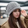 Nuevo Gorro Postparto de Gran Circunferencia de Cabeza, Gorro de Lana Tejido Cálido y Resistente al Frío, Gorro Holgado Versátil de Moda Europea y Americana para Mujer