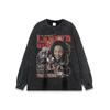 Camiseta de manga curta estampada retrô de cantora europeia e americana, estilo high street, solta, lavável, antiga, pesada, da moda, de algodão, solta