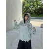 Sudadera con capucha de punto estampada de alta calle americana, nueva para Primavera/Otoño 2026, unisex, moderna, corte holgado, chaqueta con cremallera para pareja